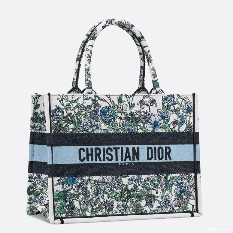 Dior Factory Outlet Dior Blue Canvas Flowers Motif Book Tote White Constellation 0504